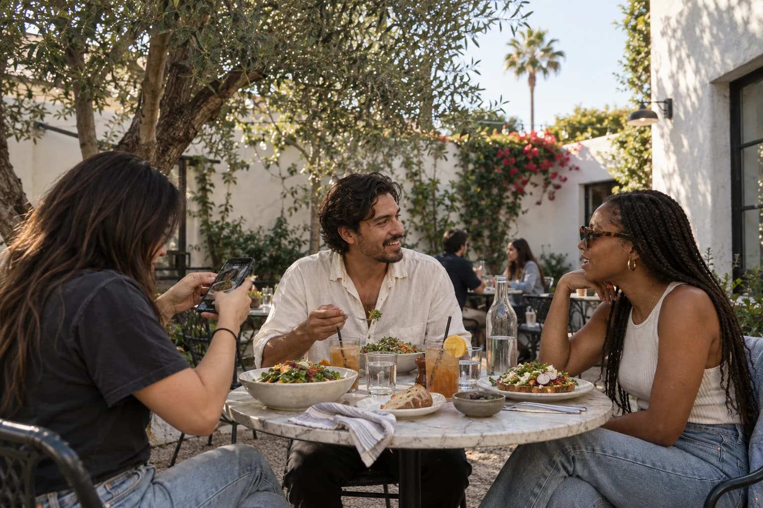 A hotel patio evening filmed for an Instagram Reel